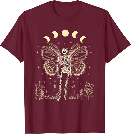 Fairy Grunge Fairycore Aesthetic Butterfly Skeleton Gothic T-Shirt - T-Shirt | Maroon