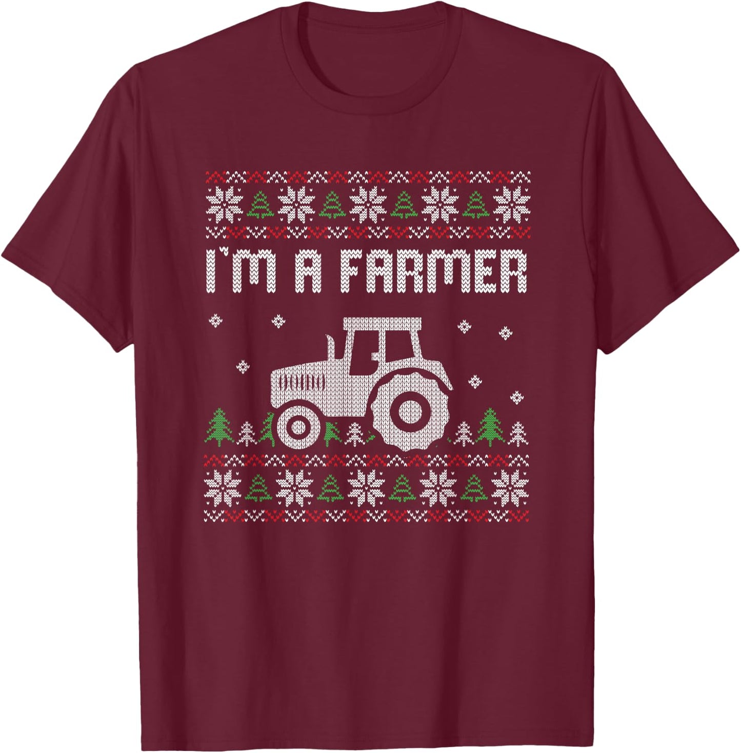 Im A Farmer Christmas Tractor Ugly X-Mas Pajama Farming T-Shirt - T-Shirt | Maroon