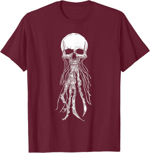 Skeleton Skull Scary jellyfish Halloween Rock n Roll T-Shirt - T-Shirt | Maroon