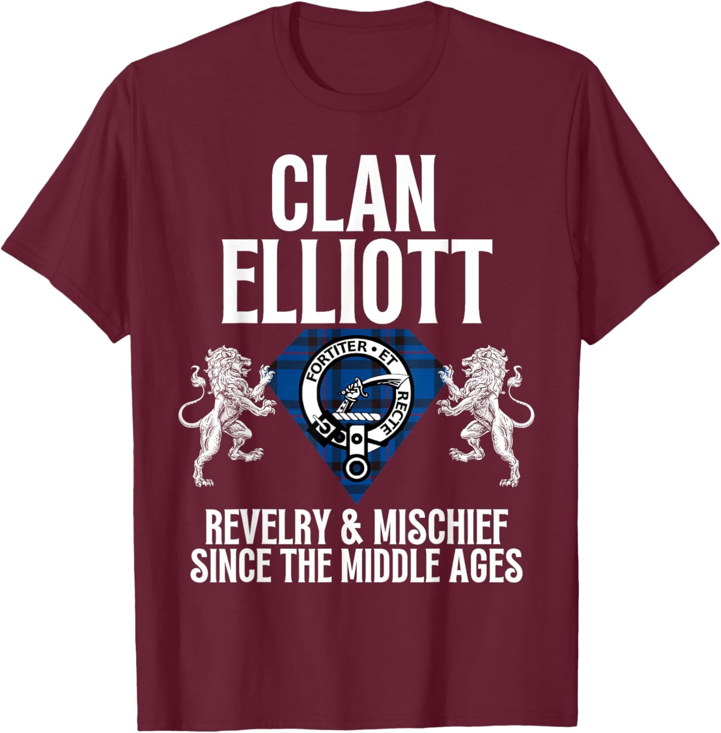 HighlandFour Elliott Clan Scottish Name Coat Of Arms Tartan Family Party T-Shirt - T-Shirt | Maroon