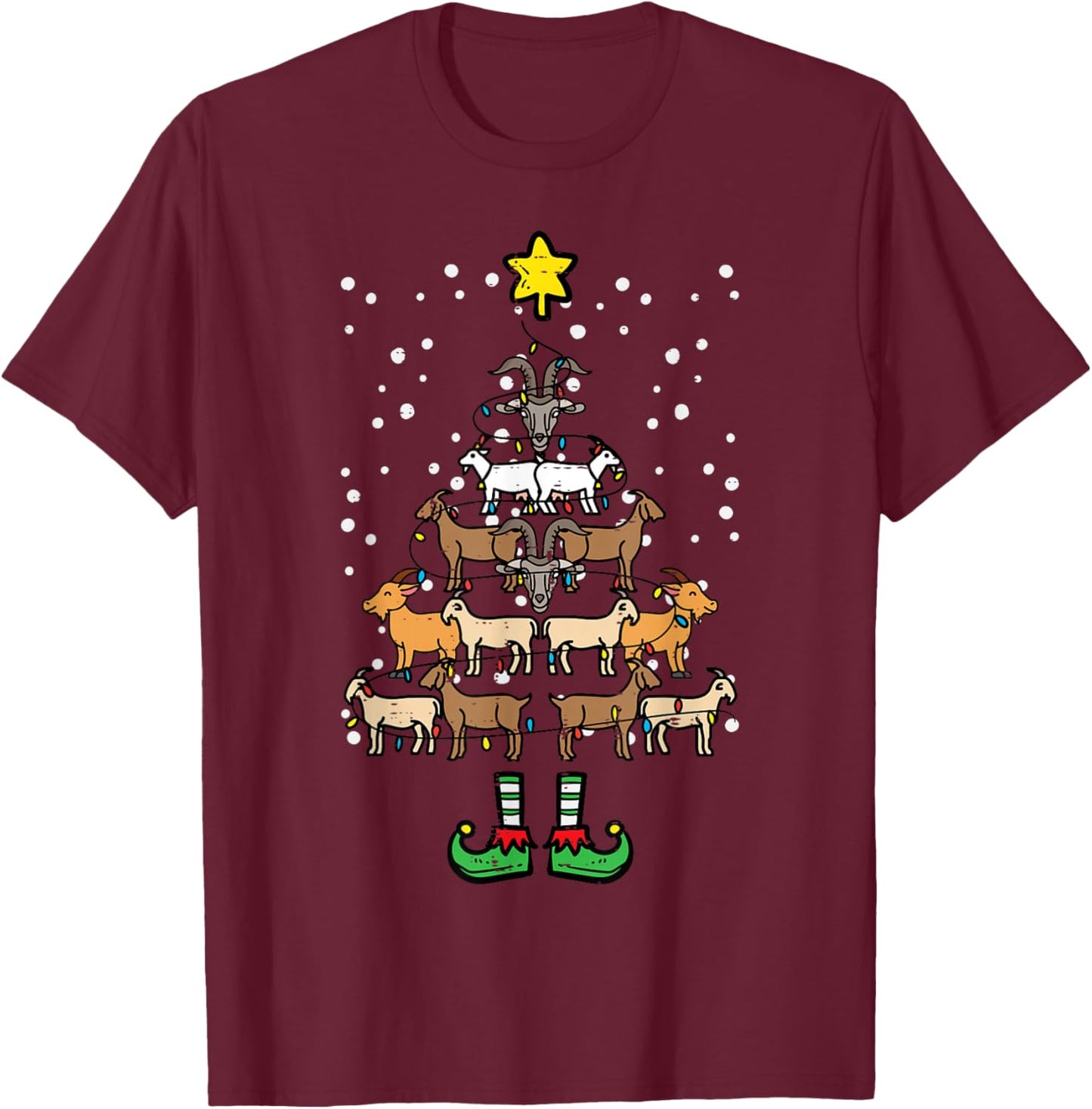 Goat Christmas Tree Xmas Farm Animal Farmer Men Women Kids T-Shirt - T-Shirt | Maroon