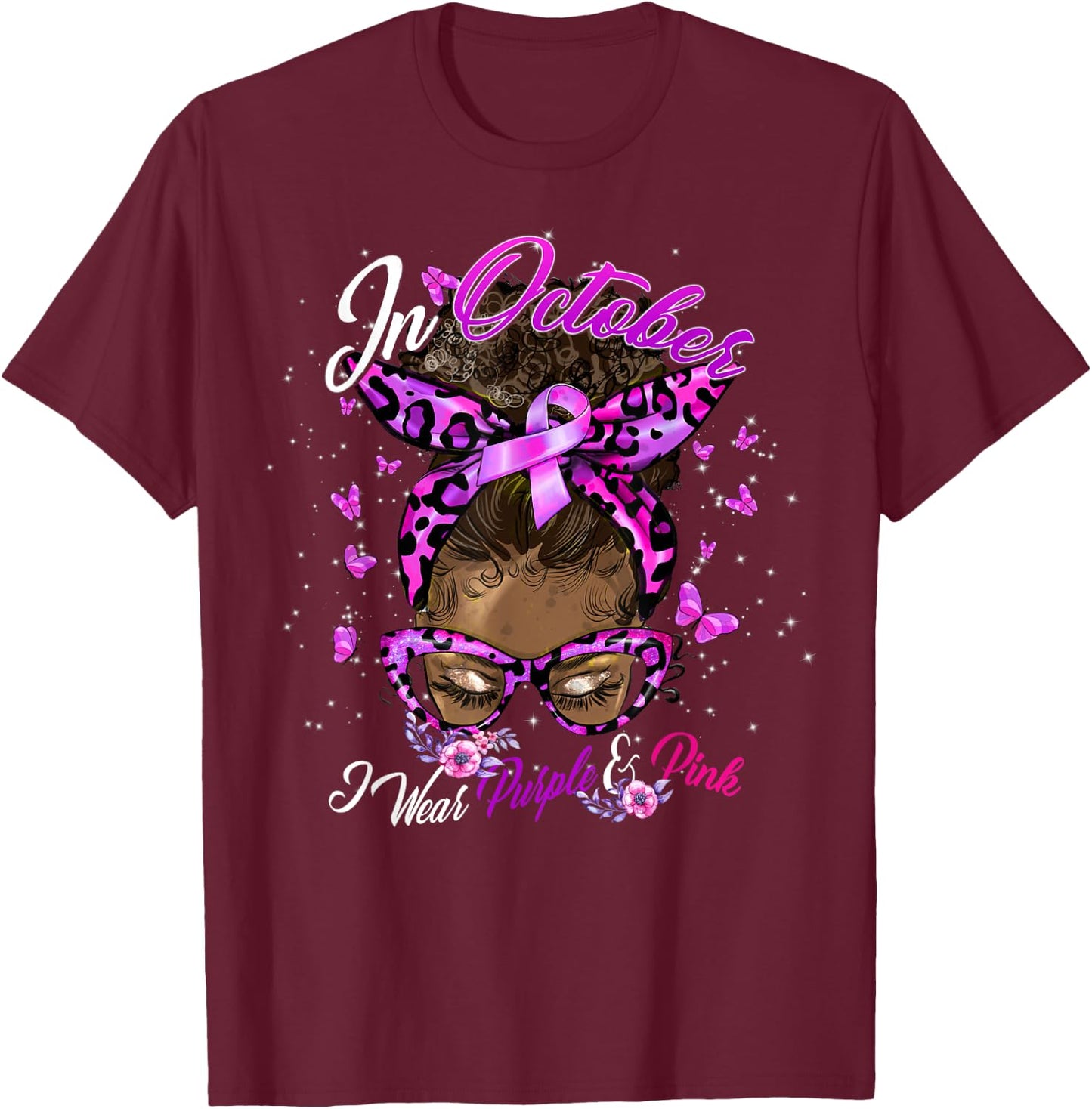 October Domestic Violence & Breast Cancer Awareness T-Shirt - T-Shirt | Maroon