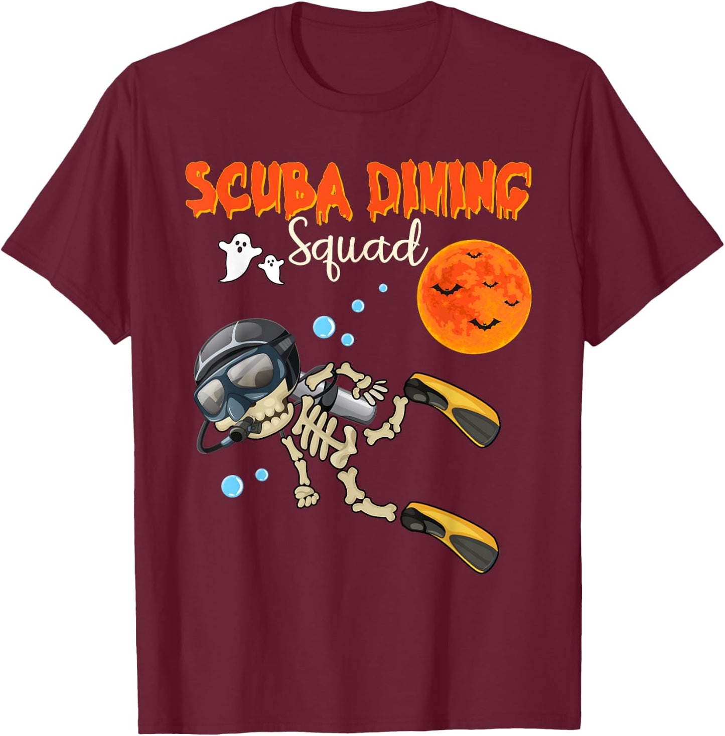Scuba Diving Squad Halloween Skeleton Costume Scuba Diver T-Shirt - T-Shirt | Maroon