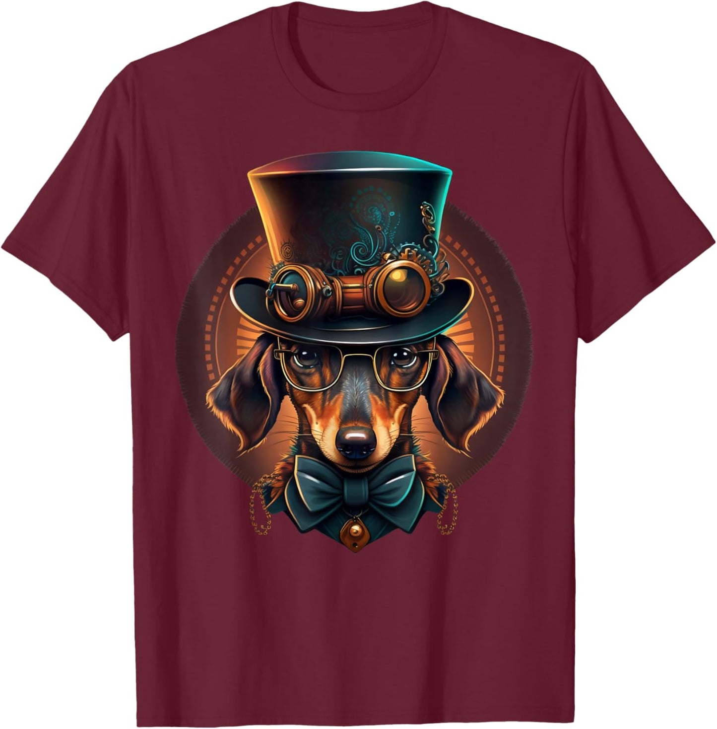 Steampunk Dachshund T-Shirt - T-Shirt | Maroon