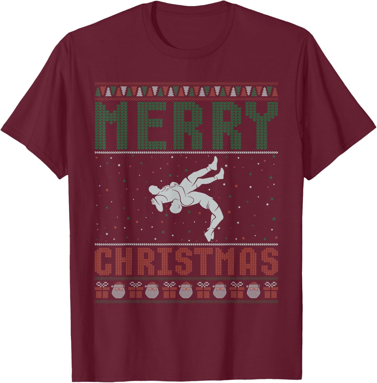 Wrestling Design Ugly Christmas Sweater Family Matching T-Shirt - T-Shirt | Maroon