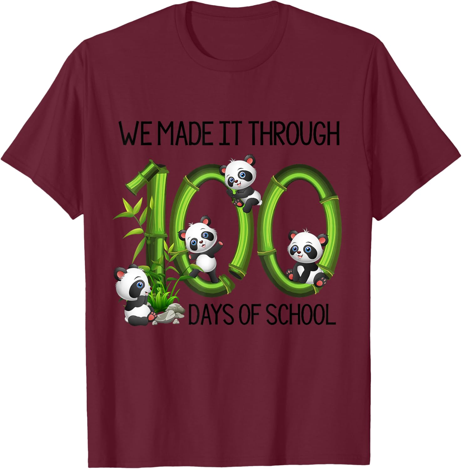 Cute Panda 100 Days Funny 100th Day Of School Kids Teacher T-Shirt - T-Shirt | Maroon