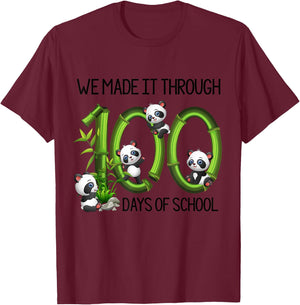 Cute Panda 100 Days Funny 100th Day Of School Kids Teacher T-Shirt - T-Shirt | Maroon