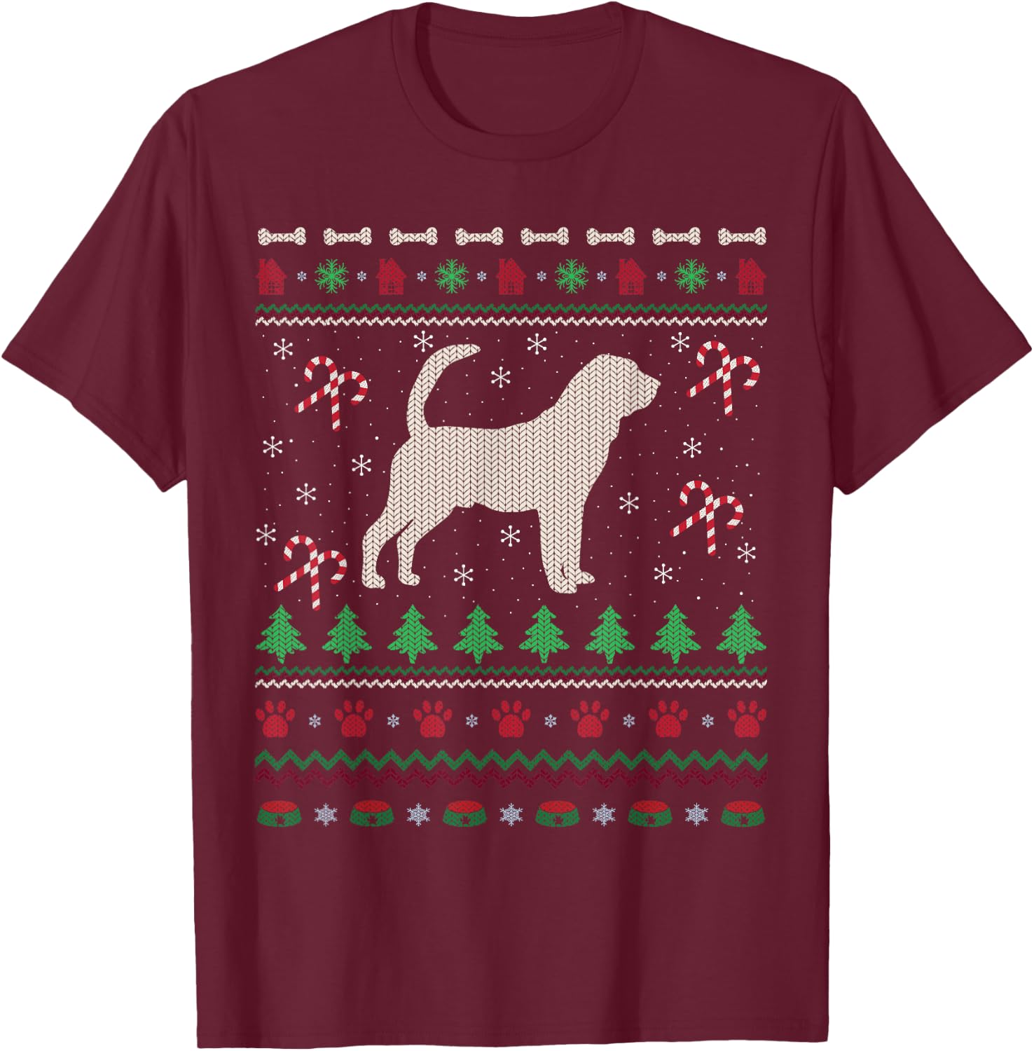 Ugly Xmas Sweater Style Santa Bloodhound Dog Christmas T-Shirt - T-Shirt | Maroon