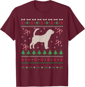 Ugly Xmas Sweater Style Santa Bloodhound Dog Christmas T-Shirt - T-Shirt | Maroon