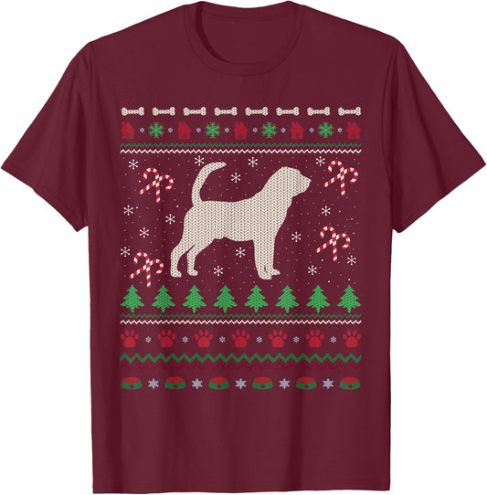 Ugly Xmas Sweater Style Santa Bloodhound Dog Christmas T-Shirt - T-Shirt | Maroon
