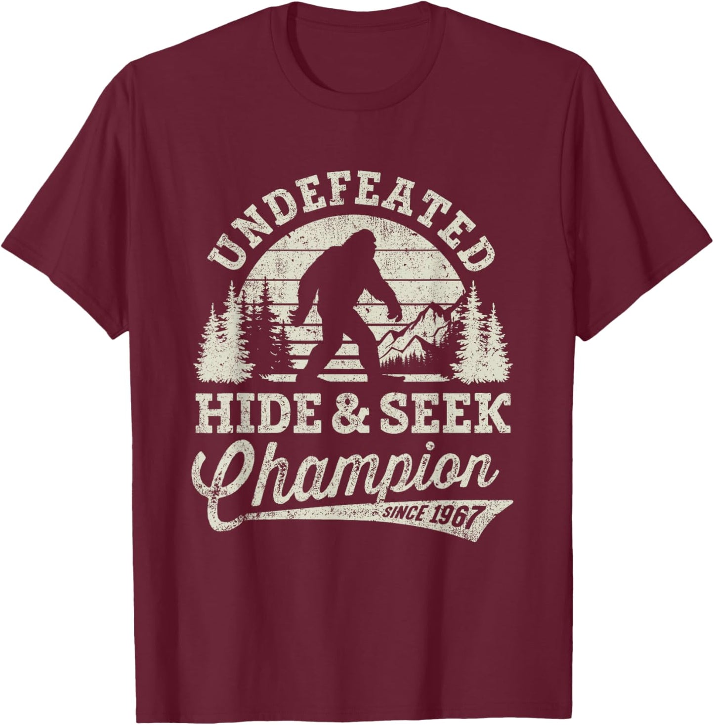 Bigfoot Undefeated Hide and Seek Champion Vintage T-Shirt - T-Shirt | Maroon