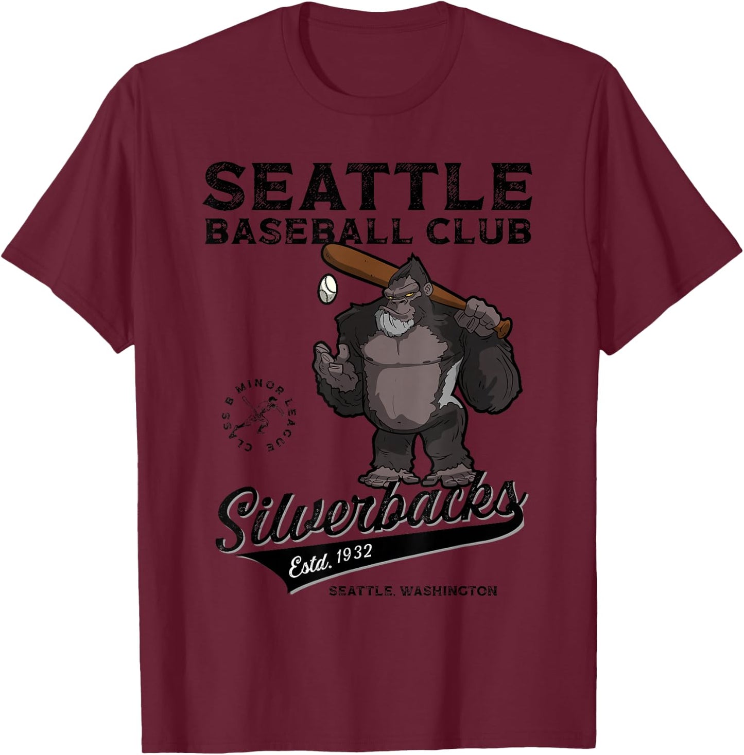 Seattle Silverbacks Minor League Retro Baseball Team T-Shirt - T-Shirt | Maroon