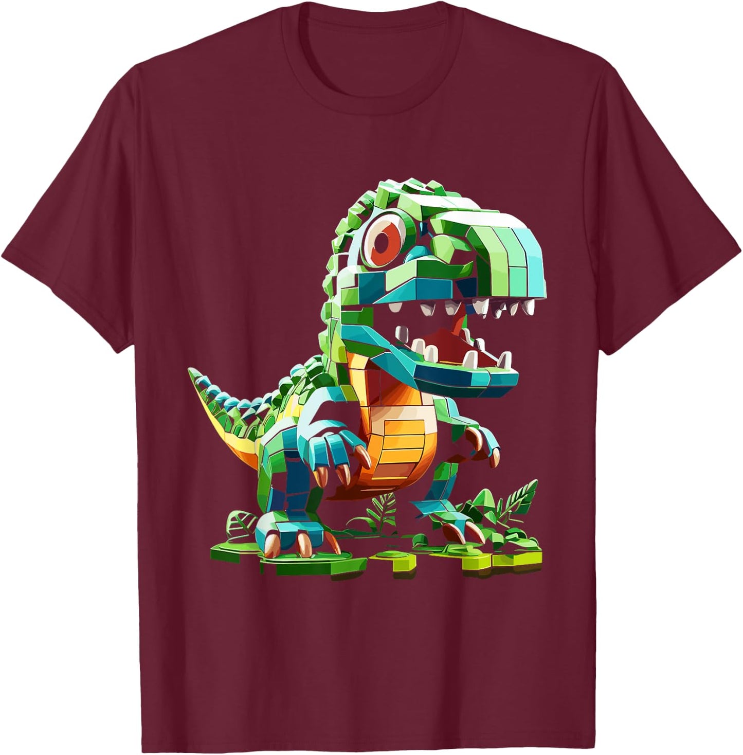 Master Builder Bricks Blocks Play Toys Dinosaur T-Shirt - T-Shirt | Maroon