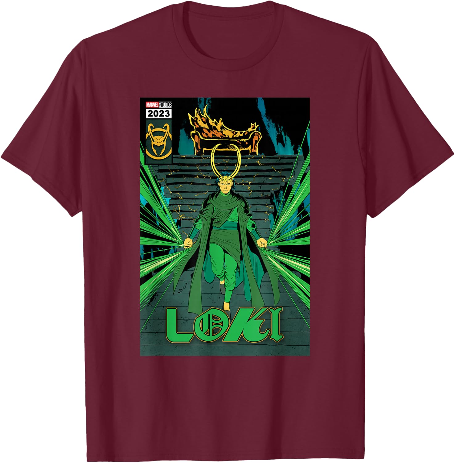 Marvel Studios Loki Season 2 God Loki Comic Cover Art Homage T-Shirt - T-Shirt | Maroon