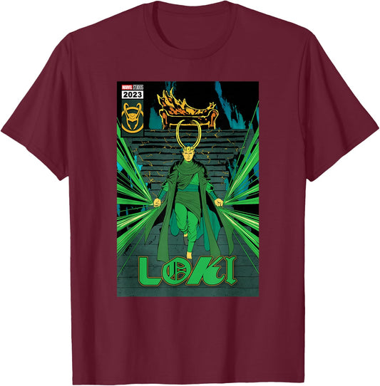 Marvel Studios Loki Season 2 God Loki Comic Cover Art Homage T-Shirt - T-Shirt | Maroon