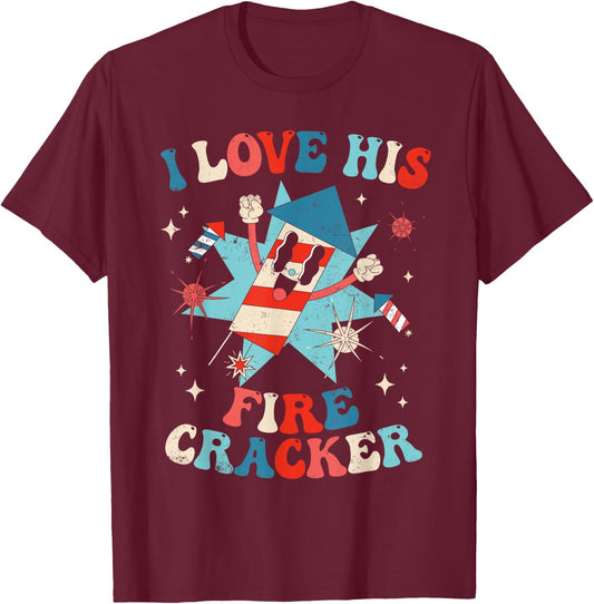 I Love His Firecracker Funny Matching Couple 4th Of July Women Men T-Shirt - T-Shirt | Maroon