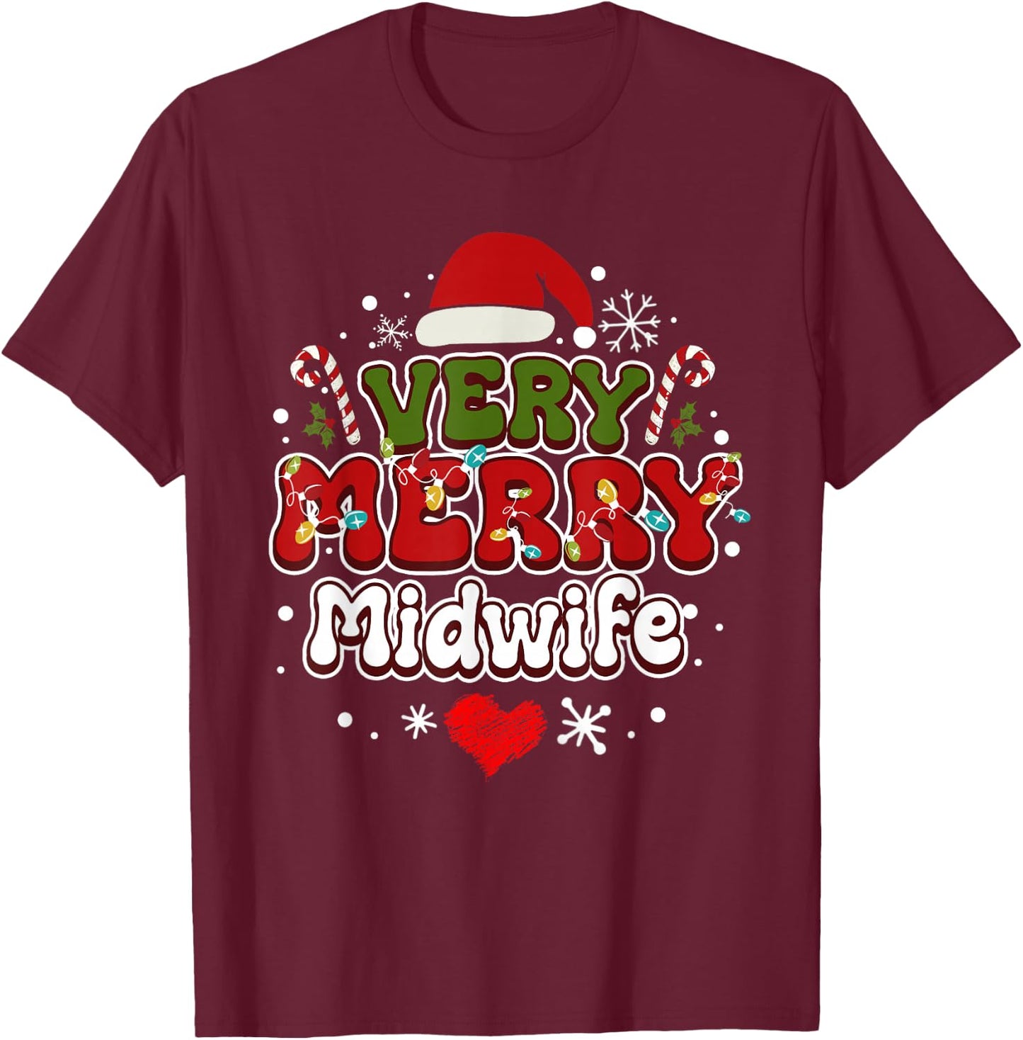 Groovy Christmas Shirt Very Merry Christmas Midwife T-Shirt - T-Shirt | Maroon