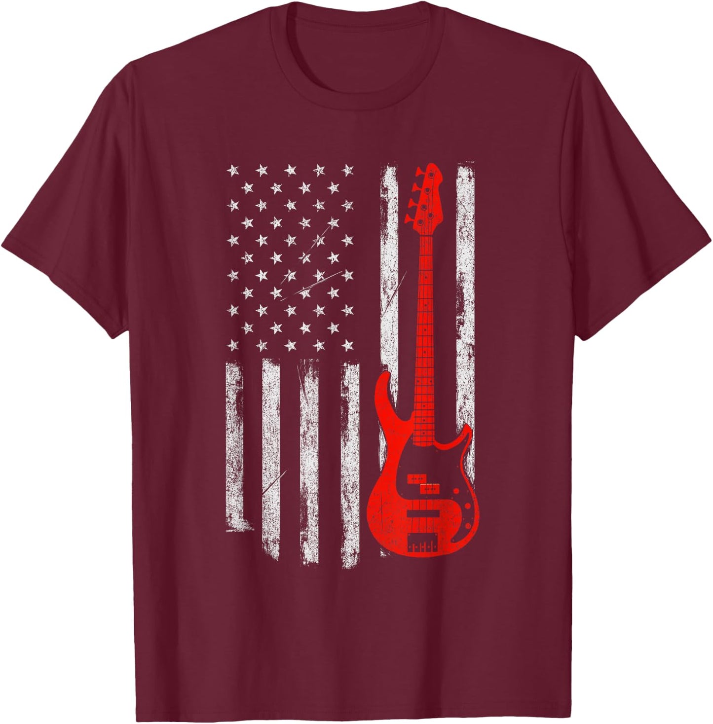 Bassist - USA American Flag Bass Guitar Player Musician T-Shirt - T-Shirt | Maroon