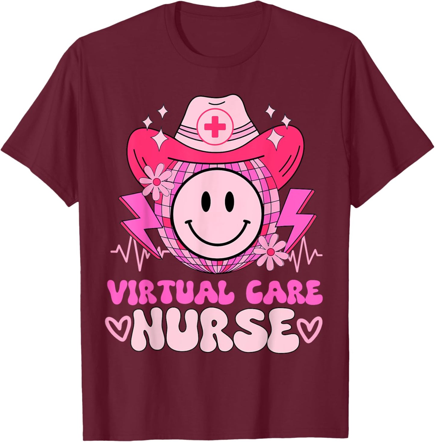 Cute medical retro stethoscope RN country virtual care nurse T-Shirt - T-Shirt | Maroon