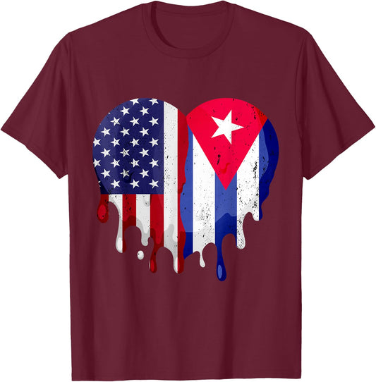 American Cuban Hispanic Heritage Month Cuba Flag Heart T-Shirt - T-Shirt | Maroon