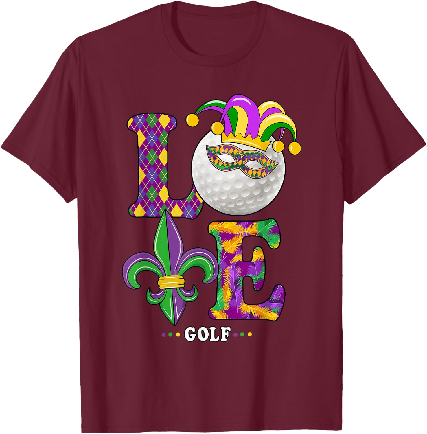 Love Golf Mardi Gras Costume Carnival Golf Lover T-Shirt - T-Shirt | Maroon