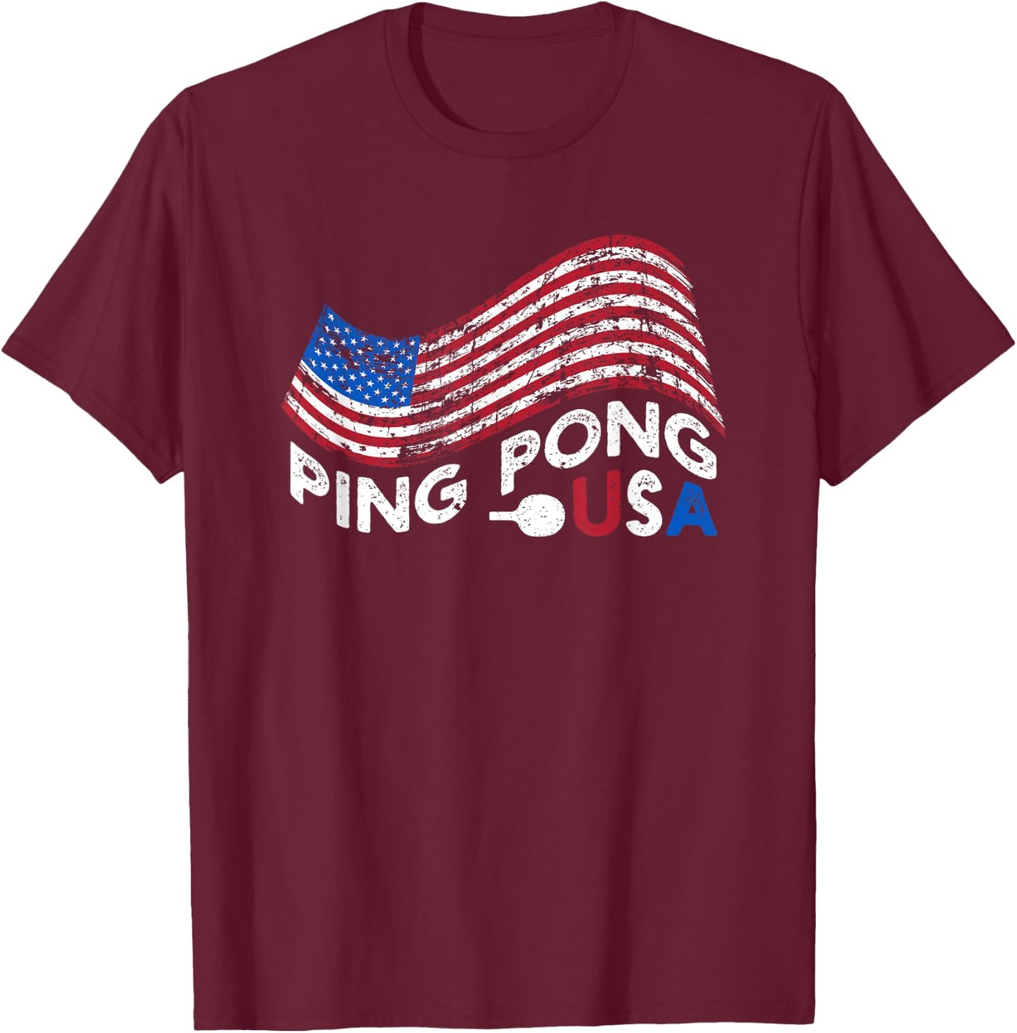 Ping Pong USA Table Tennis American Flag Patriotic Sports T-Shirt - T-Shirt | Maroon