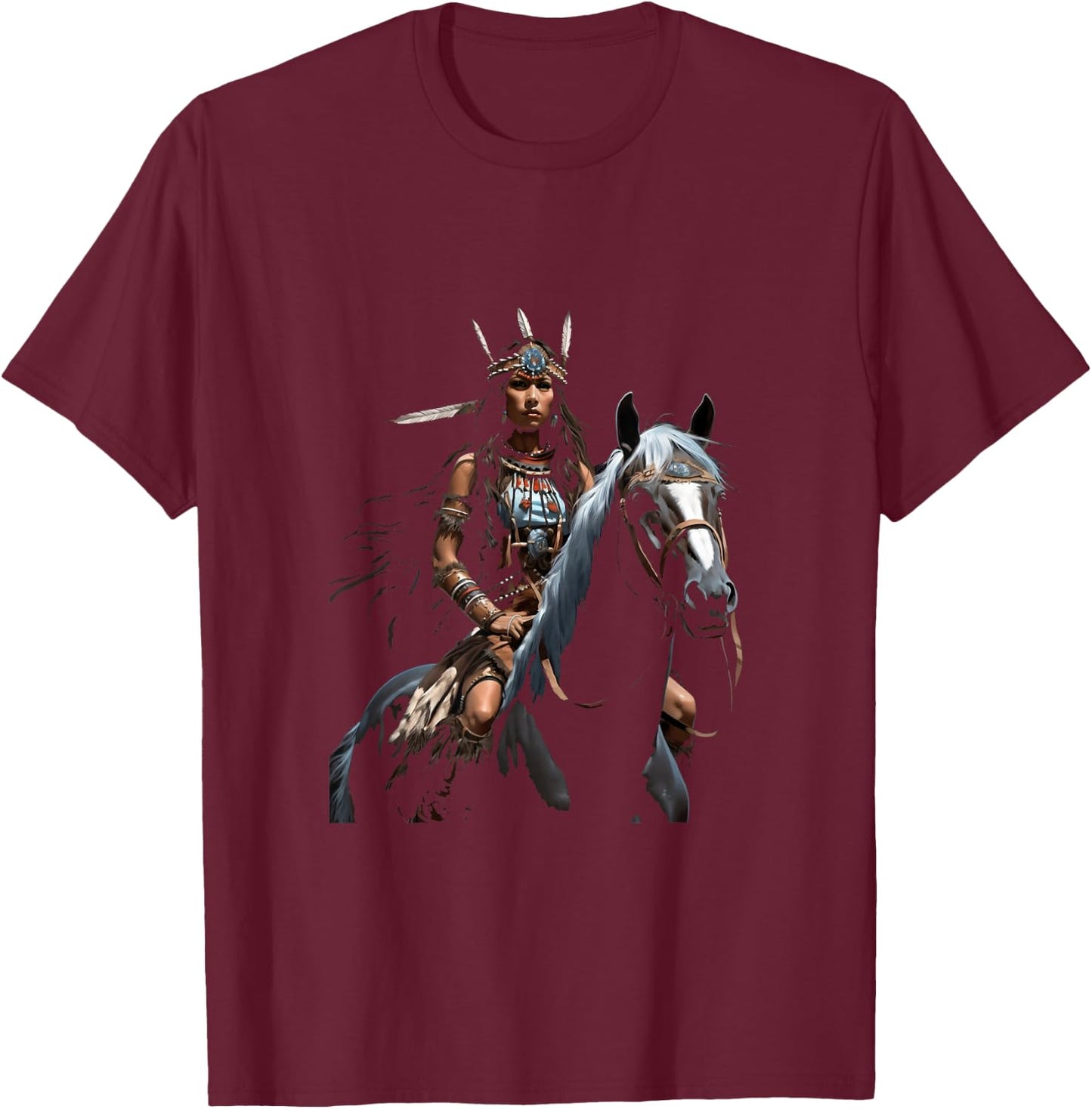 American Indian Warrior Horse T-Shirt - T-Shirt | Maroon