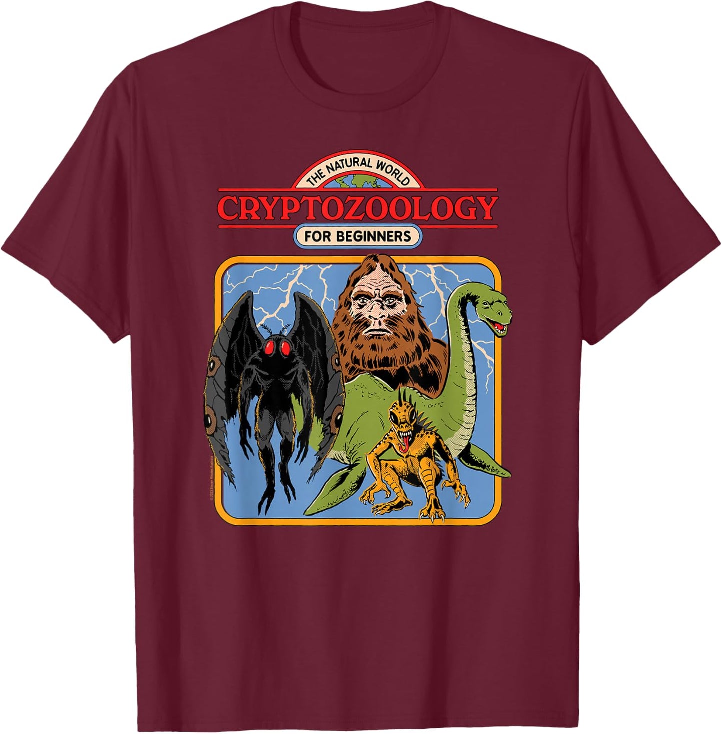 Steven Rhodes Cryptozoology For Beginners Retro Dark Humor T-Shirt - T-Shirt | Maroon