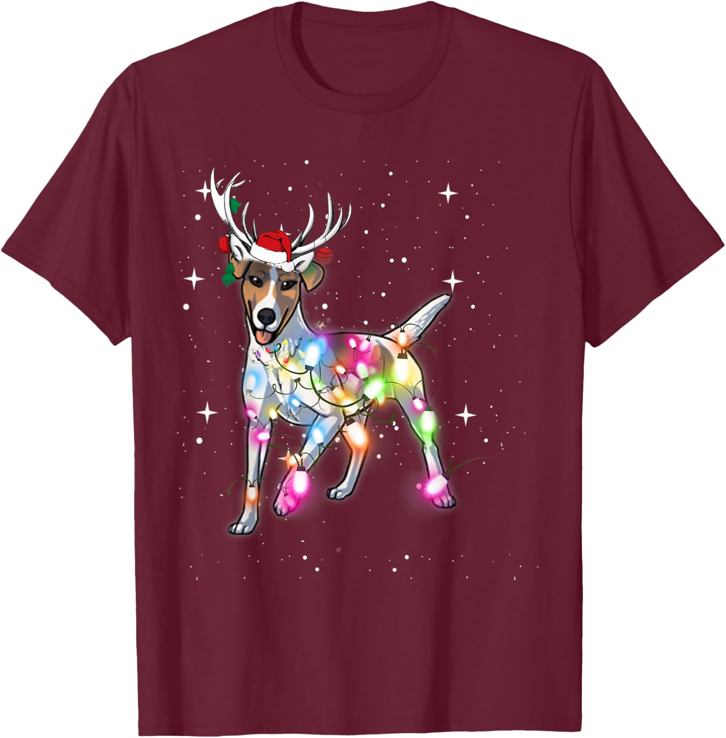 Smooth Fox Terrier Christmas Lights Pajama Funny Dog T-Shirt - T-Shirt | Maroon