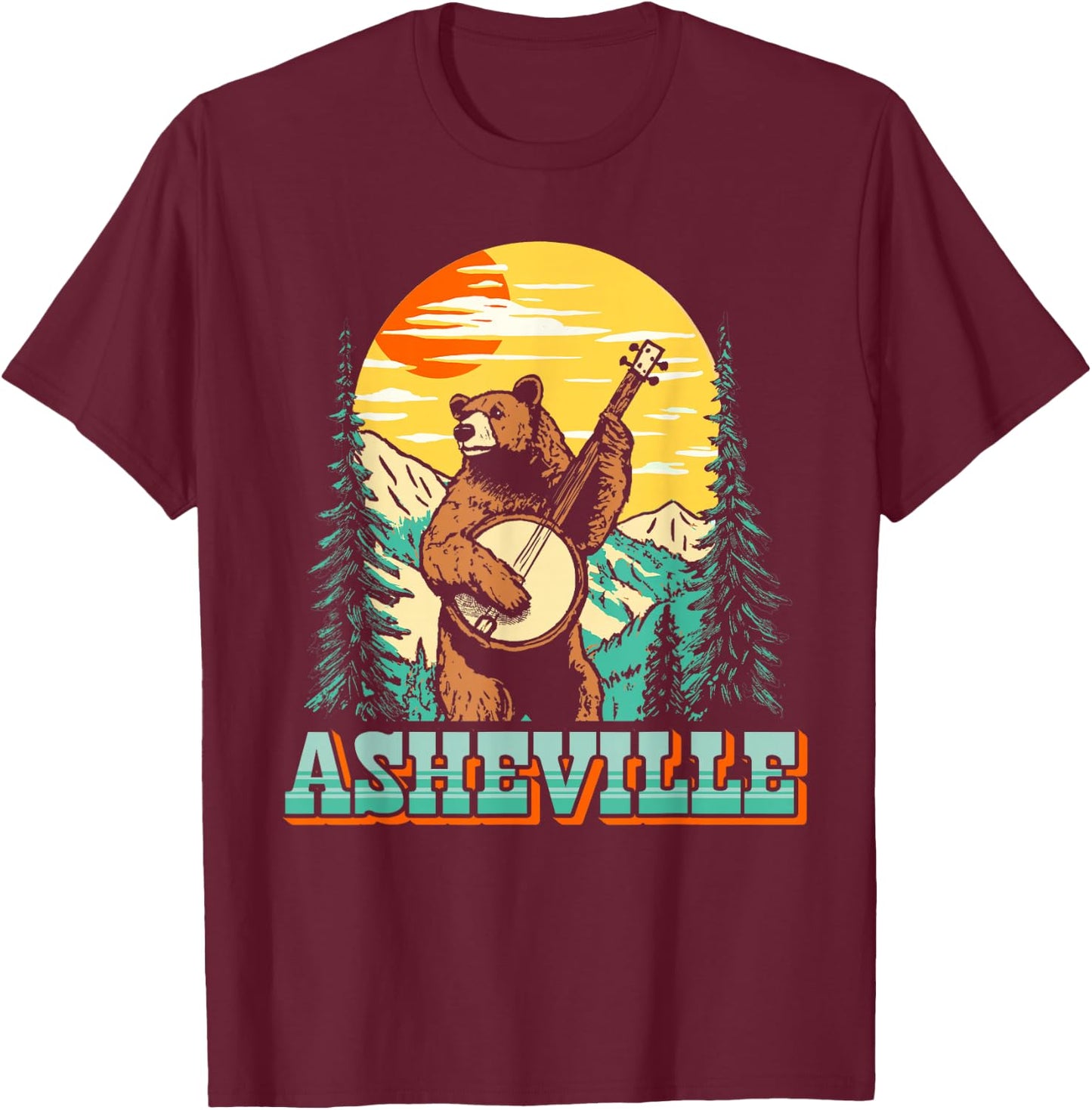 Asheville North Carolina Banjo Bear Vintage Nature T-Shirt - T-Shirt | Maroon