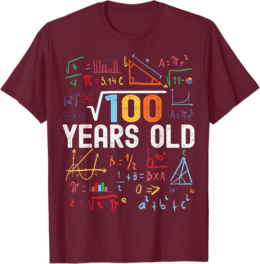 Square Root of 100 10th Birthday 10 Years Old Birthday T-Shirt - T-Shirt | Maroon