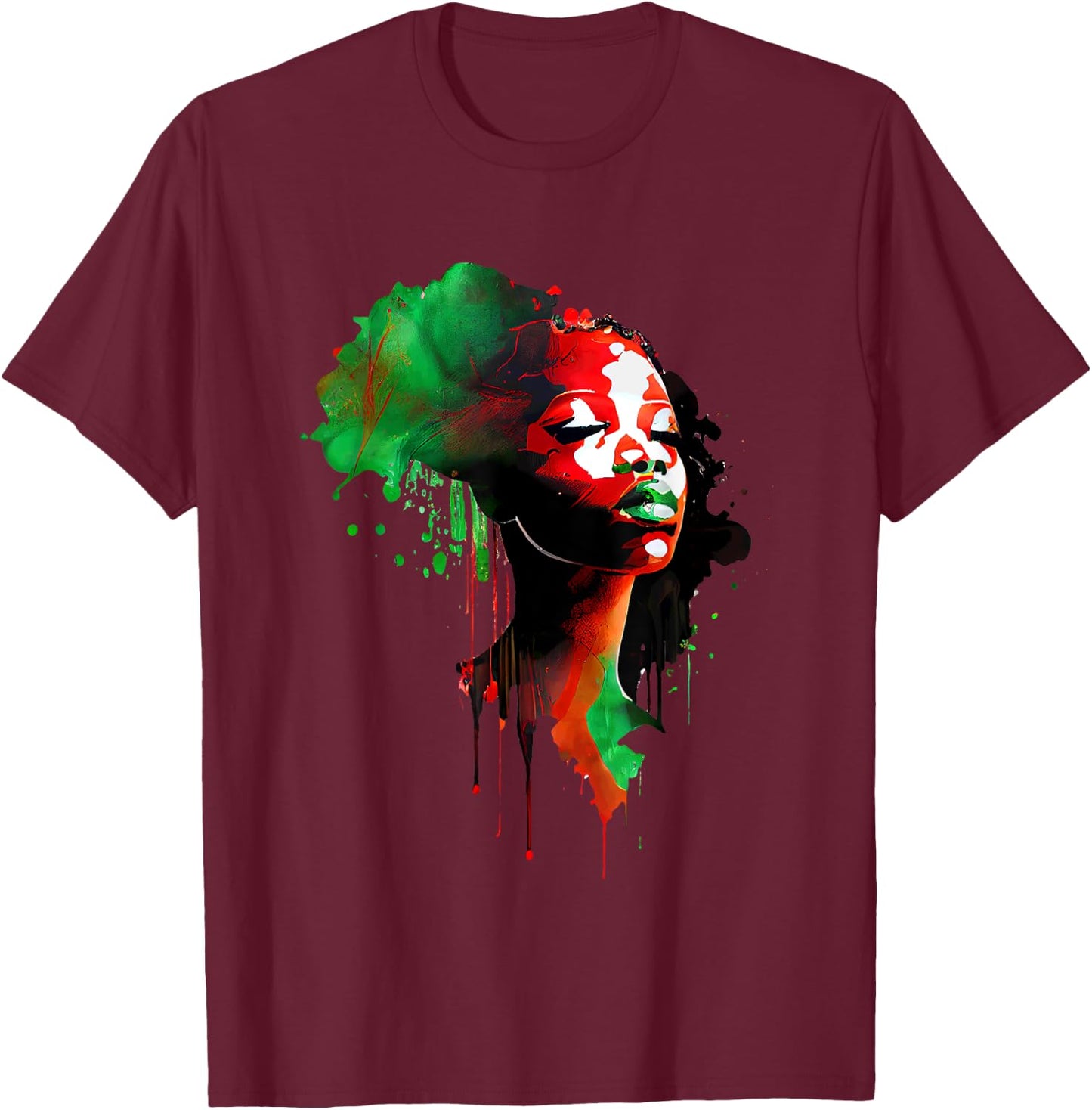 Young Black King Afro Melanin Boy Colour Dripping T-Shirt - T-Shirt | Maroon