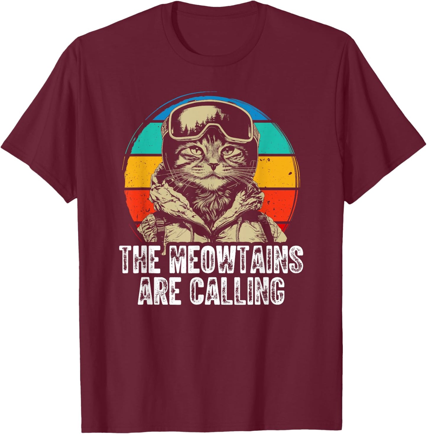 Funny Skiing Cat Gift Snowboarder Accessories The Meowtains Are Calling Cat Goggle Design -Adults Kids Black Short Sleeve S T-Shirt - T-Shirt | Maroon