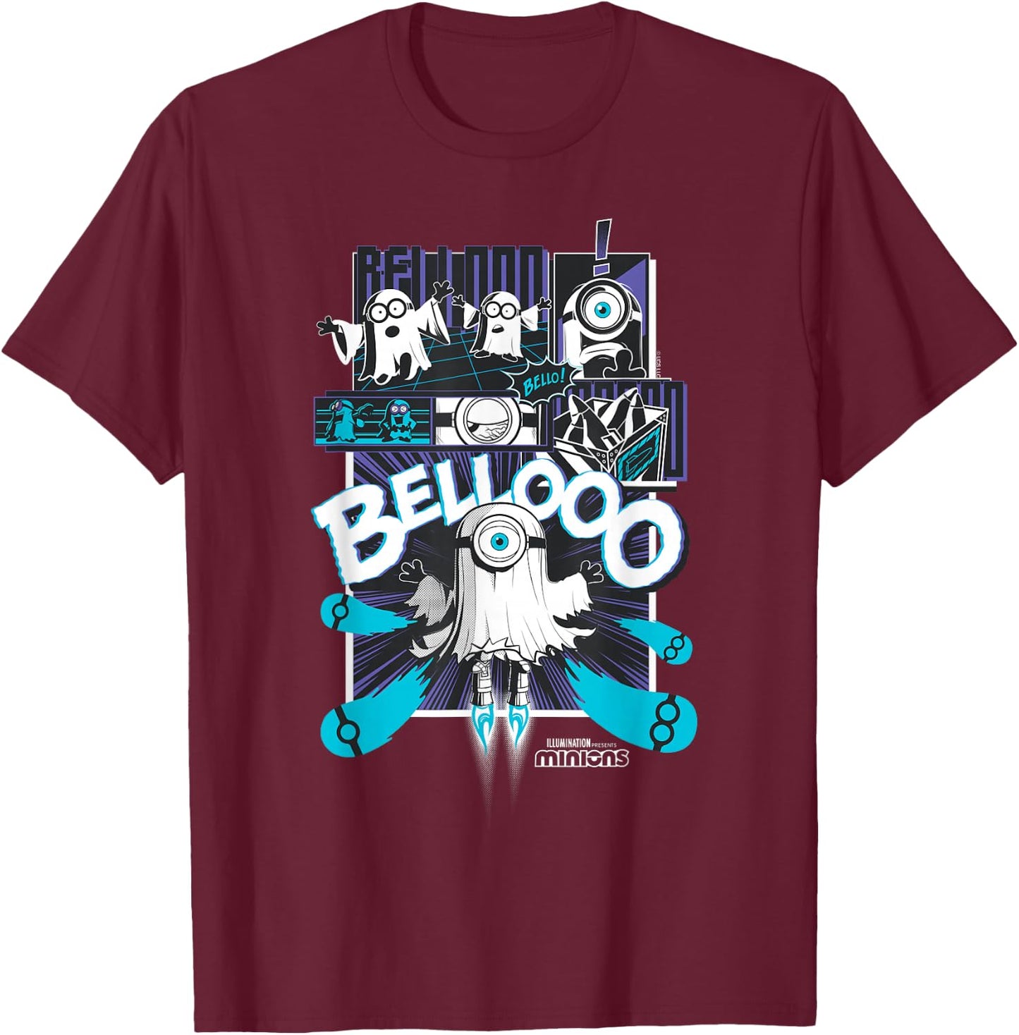 Minions Ghost Bello Halloween T-Shirt - T-Shirt | Maroon