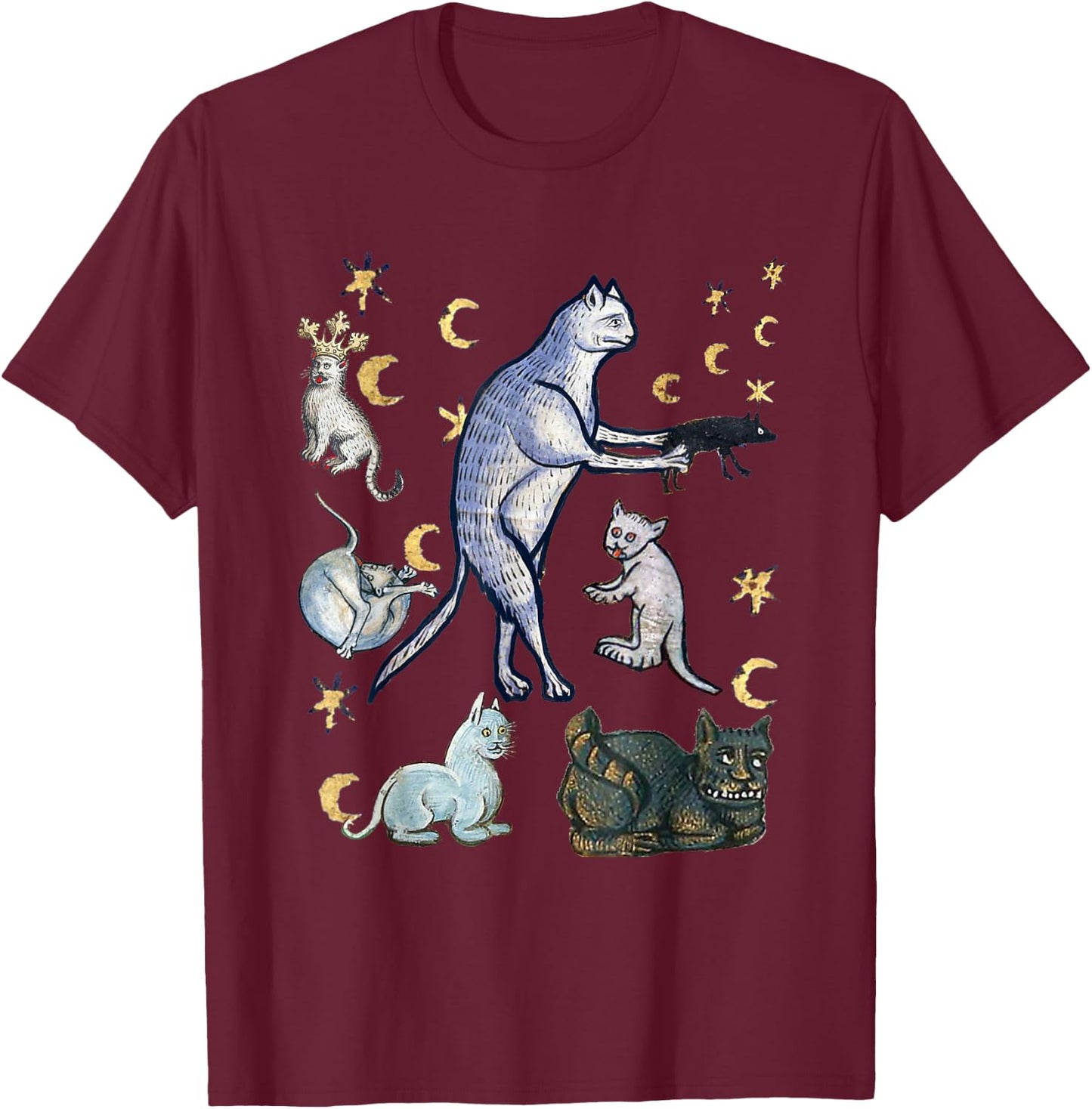 Ugly Medieval Cats T-Shirt - T-Shirt | Maroon