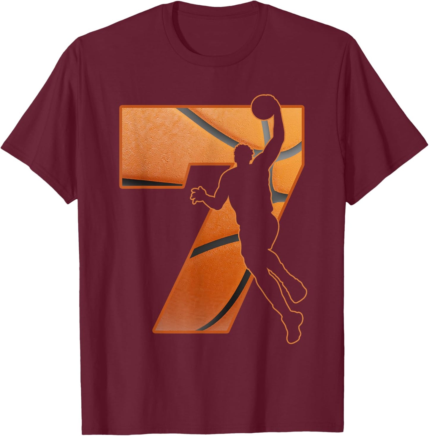 7 Year Old 7th Basketball Birthday PartyTheme Boys Girls T-Shirt - T-Shirt | Maroon