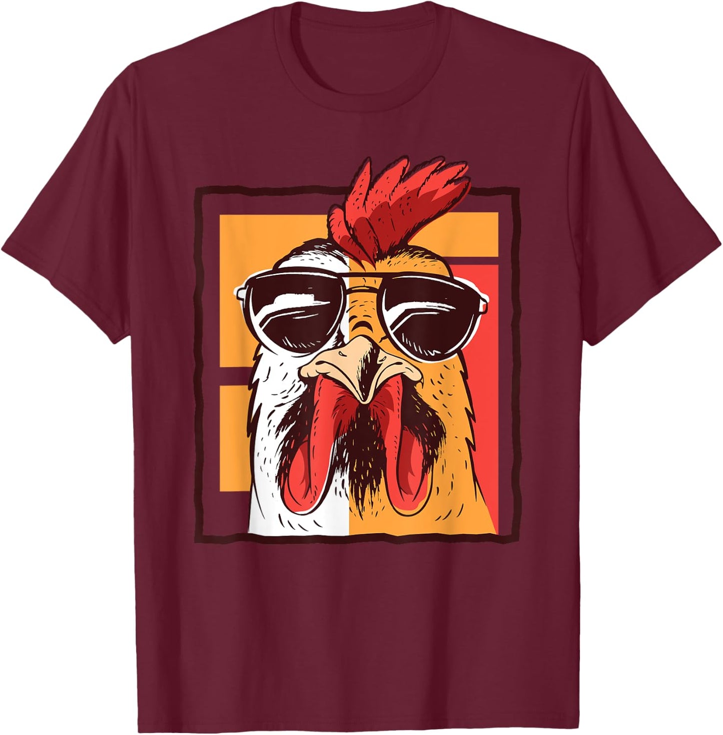 Retro Vintage Chicken Cool Rooster Wearing Sunglasses T-Shirt - T-Shirt | Maroon
