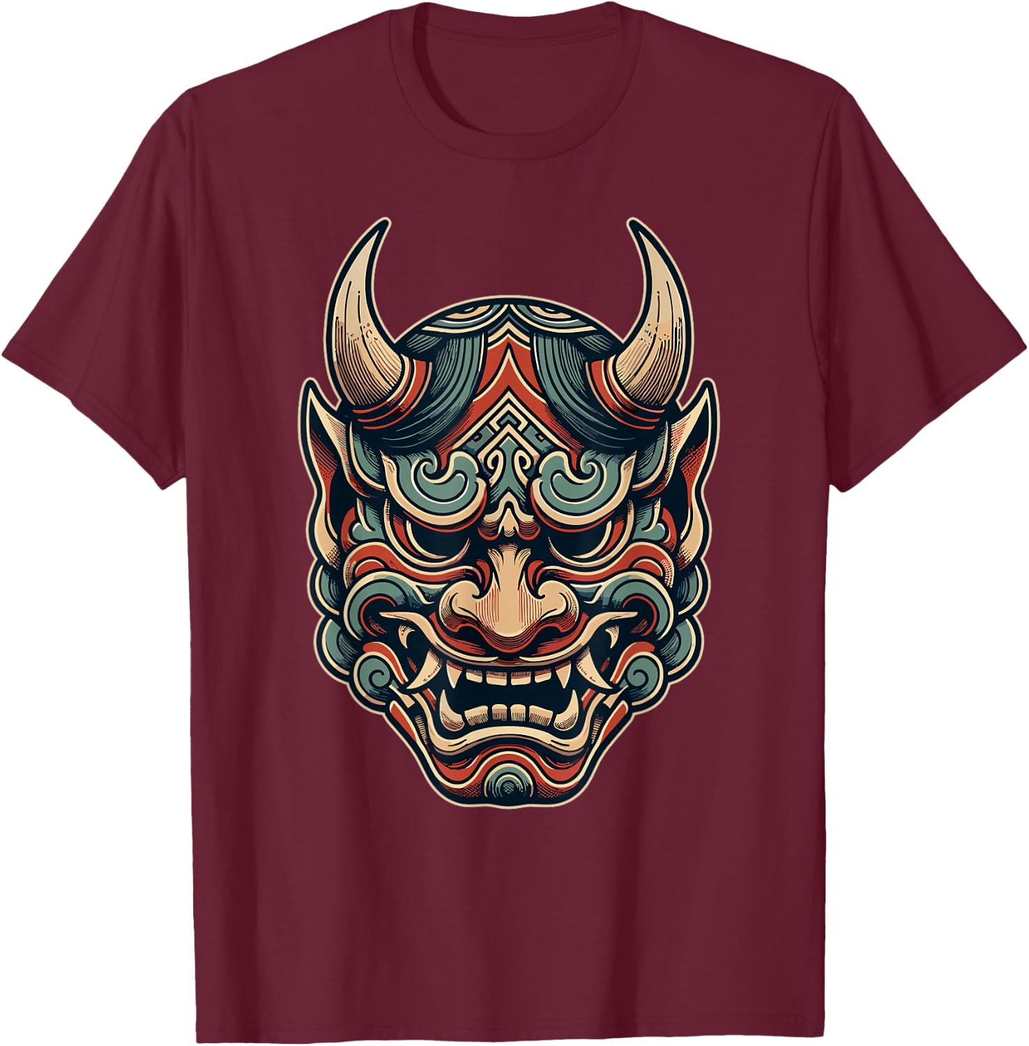 Hannya Oni Mask Devil Yokai Japanese Demon Oni Mask T-Shirt - T-Shirt | Maroon