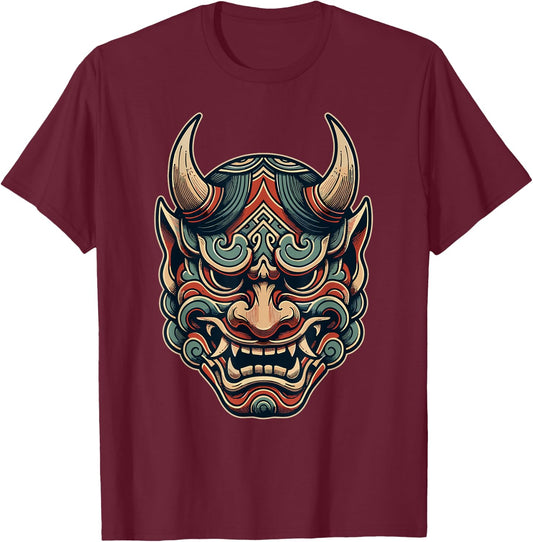 Hannya Oni Mask Devil Yokai Japanese Demon Oni Mask T-Shirt - T-Shirt | Maroon