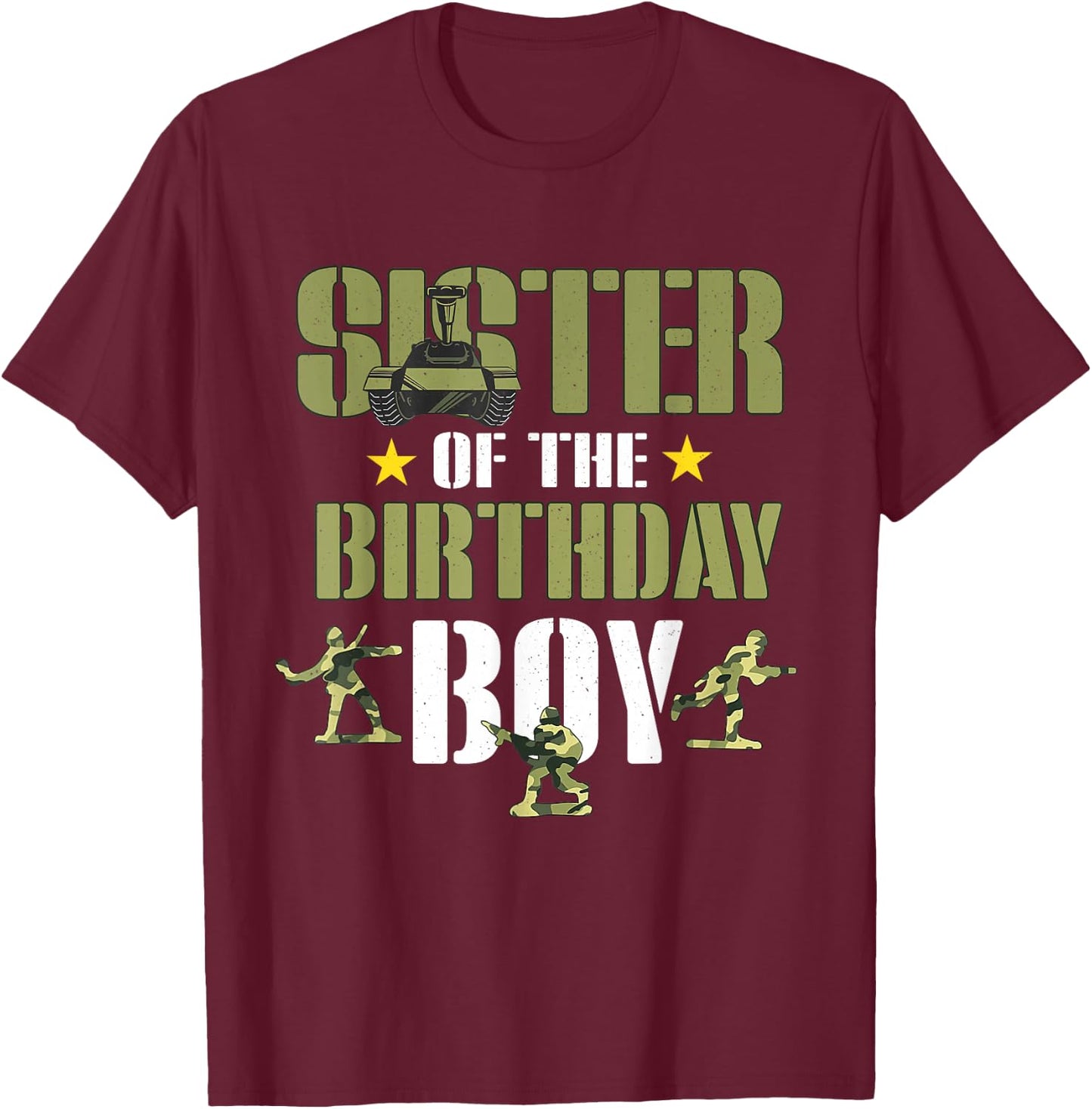 Sister of The Birthday Boy Shirt Army Camouflage Sister 1st T-Shirt - T-Shirt | Maroon