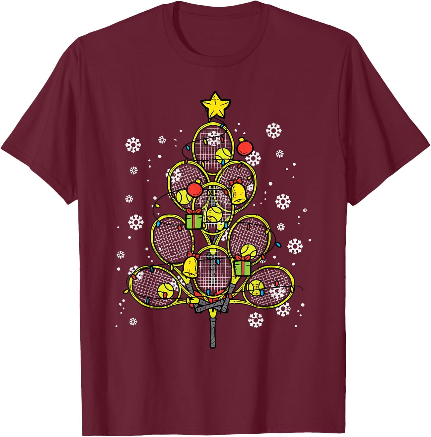 Tennis Christmas Tree Xmas Player Boys Girls Men Women Kids T-Shirt - T-Shirt | Maroon