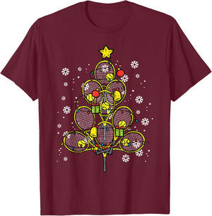 Tennis Christmas Tree Xmas Player Boys Girls Men Women Kids T-Shirt - T-Shirt | Maroon