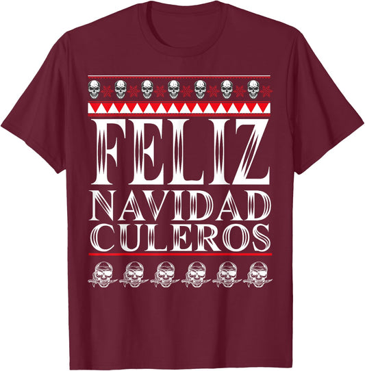 Feliz Navidad Culeros Funny Mexican Ugly Christmas Sweater T-Shirt - T-Shirt | Maroon