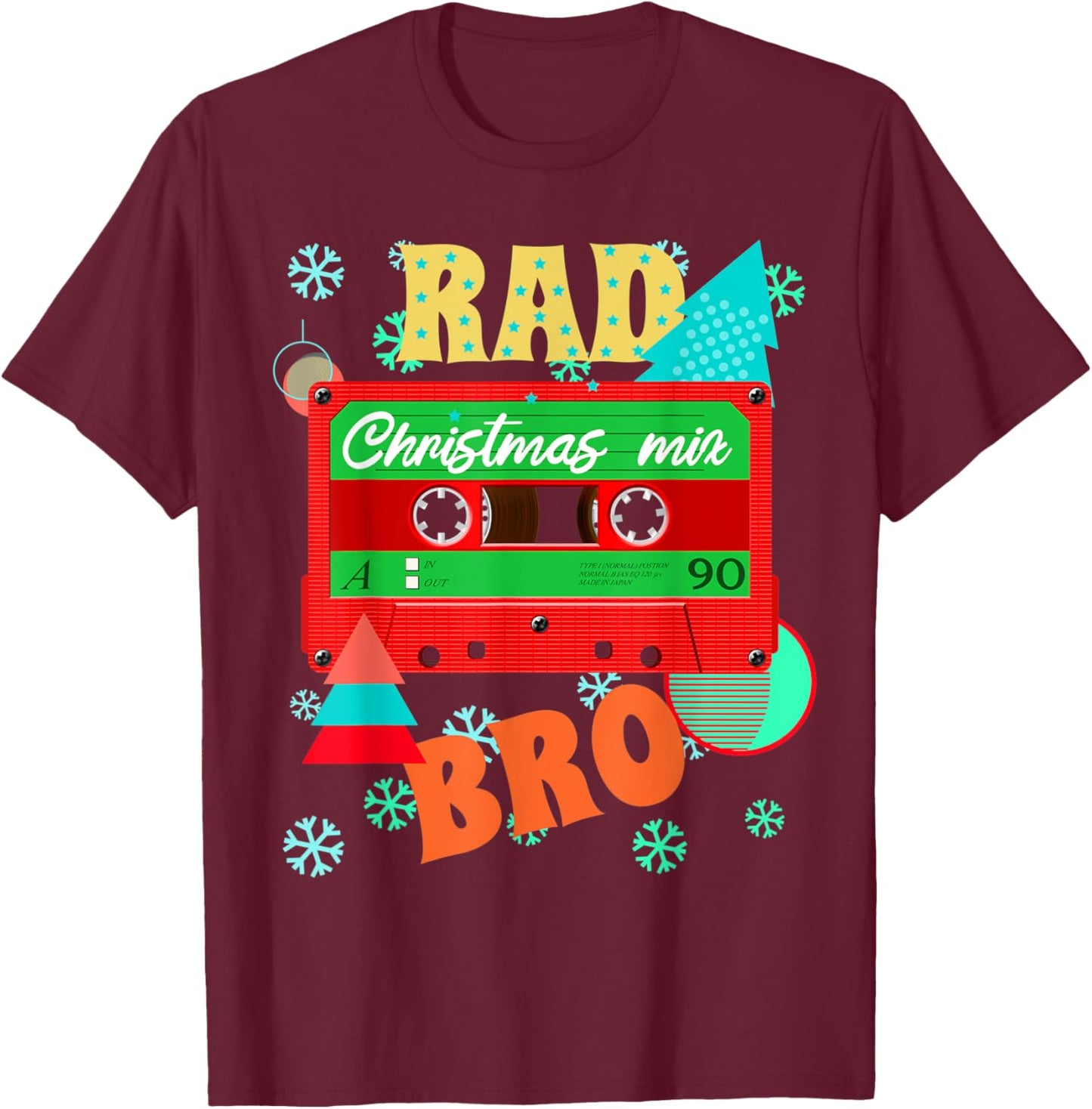 Rad Christmas Mixtape Shirt Retro 80s Costume Cassette Tape T-Shirt - T-Shirt | Maroon