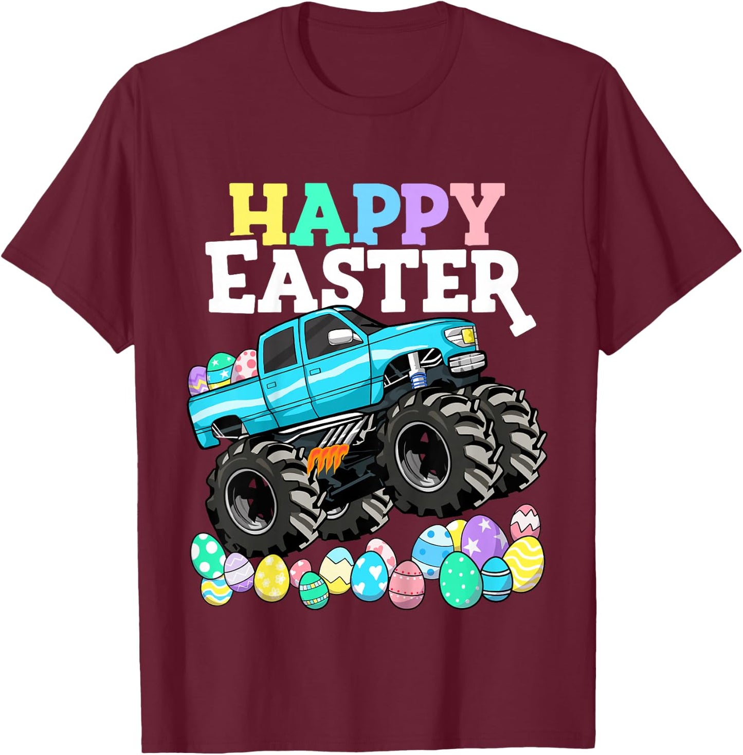 Boys Happy Easter Monster Truck Easter Eggs Toddler T-Shirt - T-Shirt | Maroon