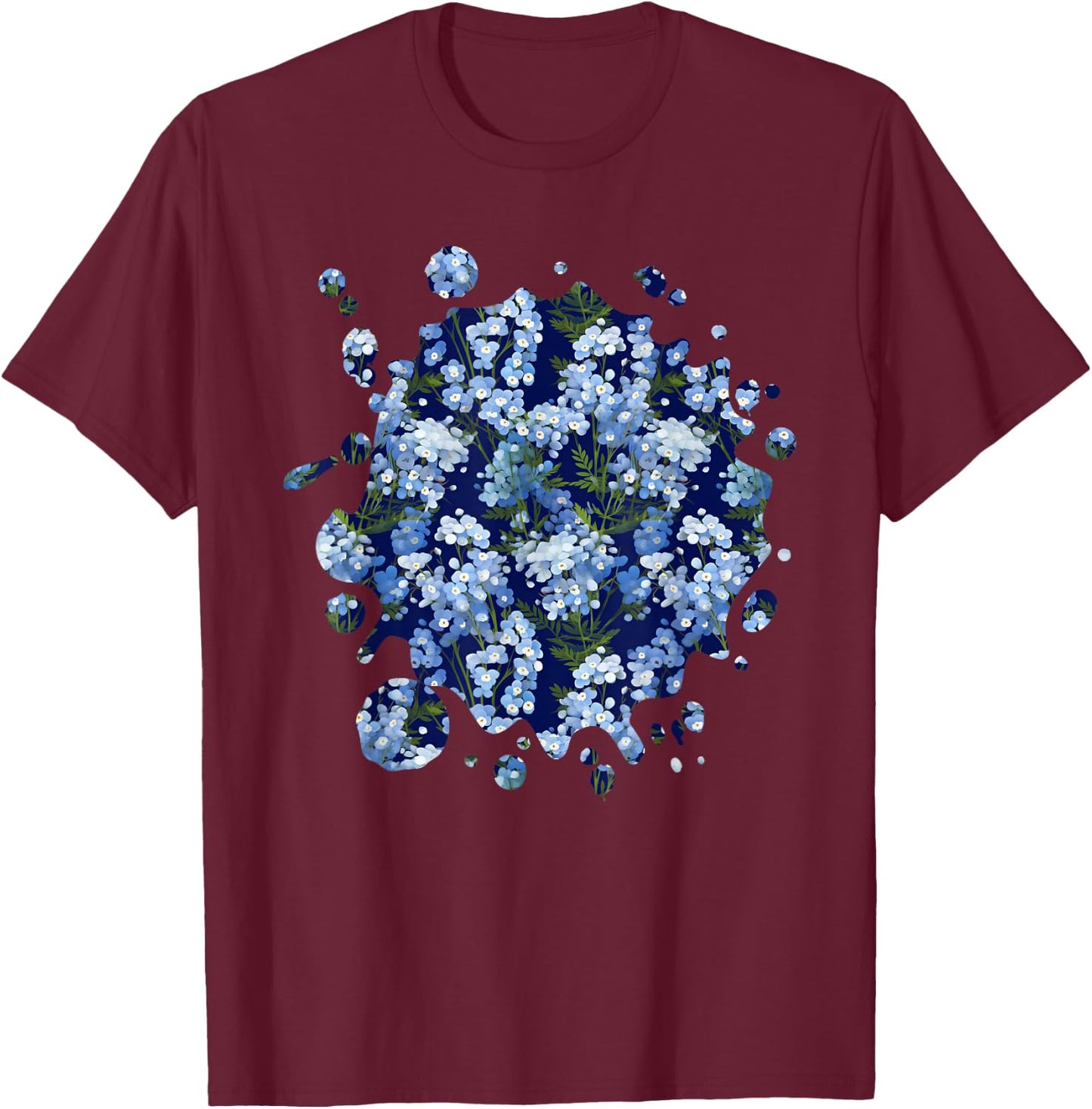 Cute Forget-Me-Not Inspired Flower Plant Lover Gardener T-Shirt - T-Shirt | Maroon