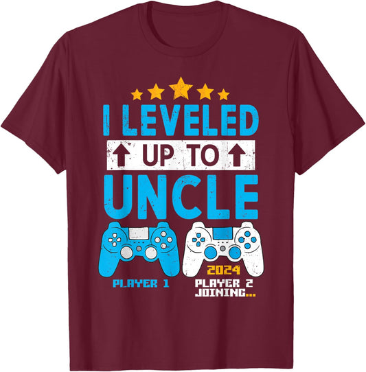 I Leveled Up To Uncle 2024 Gamer Soon To Be Uncle 2024 T-Shirt - T-Shirt | Maroon