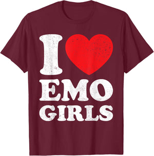 I Love Heart Emo Girls T-Shirt - T-Shirt | Maroon