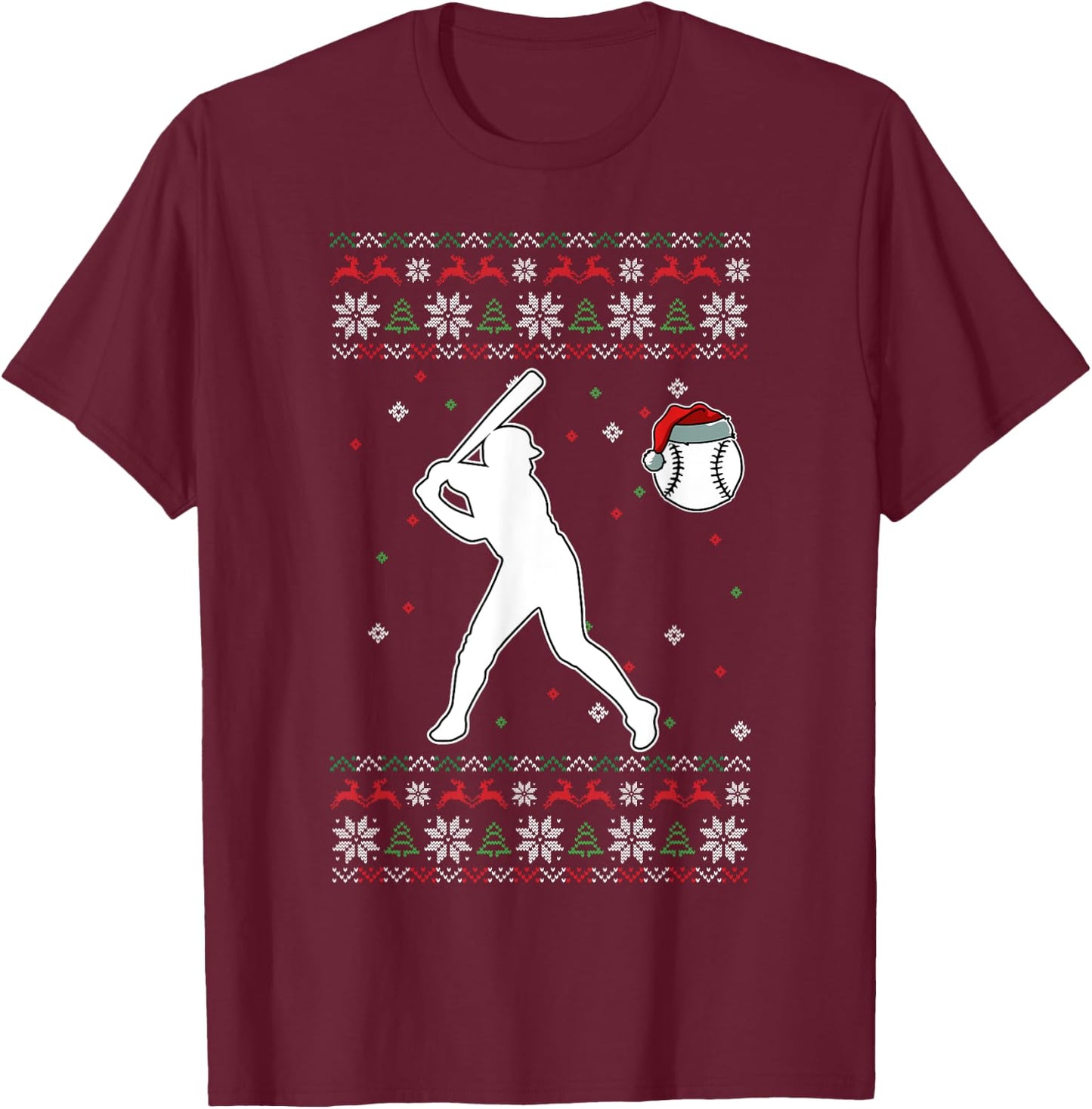Baseball Player Christmas Cool Ugly X-Mas Pajama Boys Kids T-Shirt - T-Shirt | Maroon