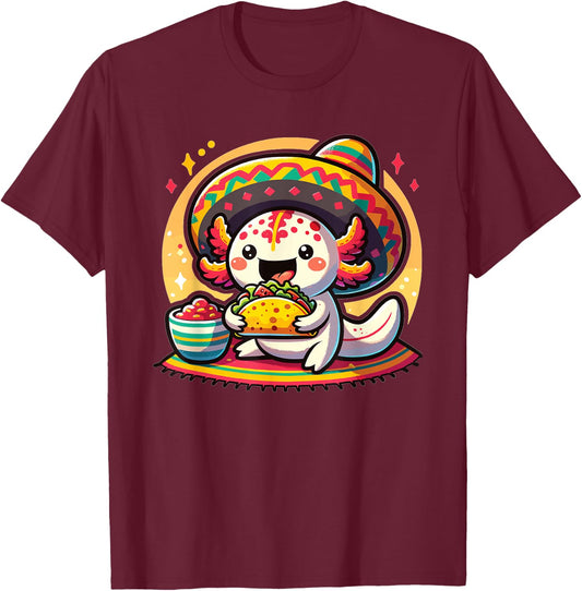 Tacolotl Funny Mexican Axolotl Eats Taco T-Shirt - T-Shirt | Maroon